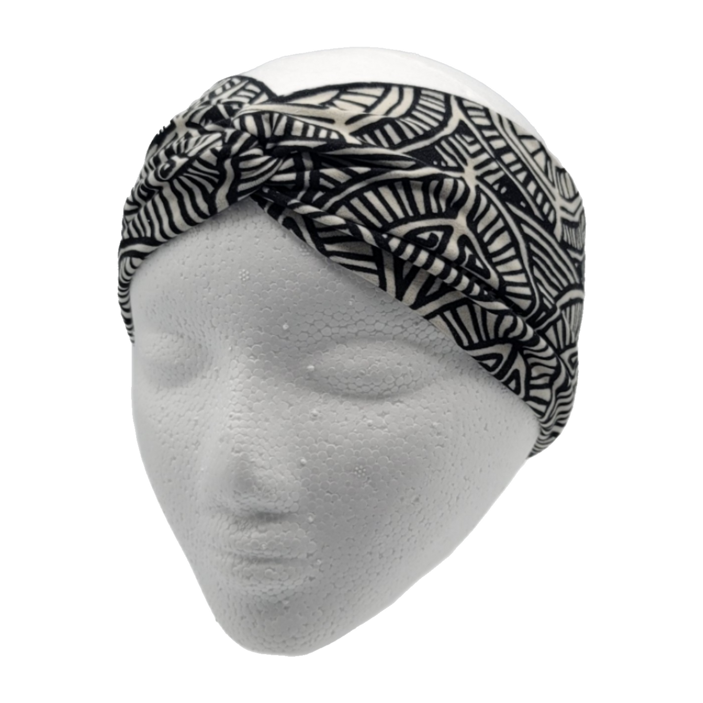 Twist Knot Knit Headband - Ethnic Print Black/Ivory
