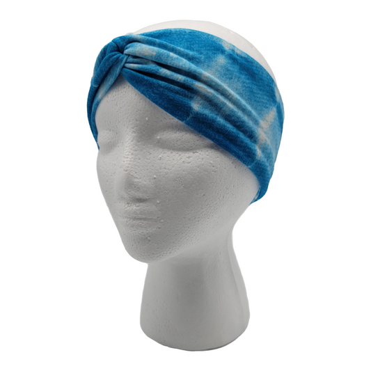 Twist Knot Knit Headband - Tie Dye Blue/White