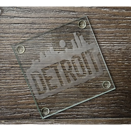 Detroit Skyline Square Etched Glass Coaster